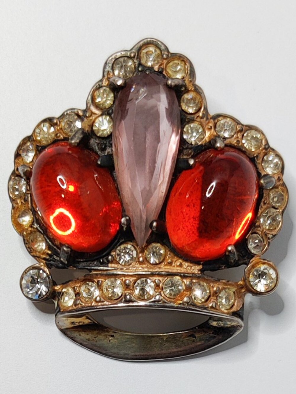 Vintage 1940’s Crown Jewel Schrager Sterling Silver Brooch Rare Colors